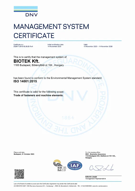 Management system certificate