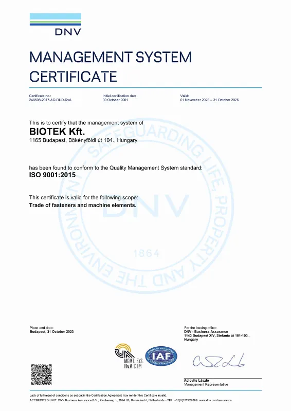 Management system certificate