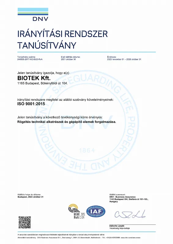 Irányítási rendszer tanúsítvány